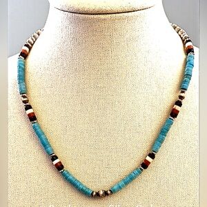 Sterling Silver Navajo Pearls Southwestern Vintage Style Turquoise Onyx Necklace